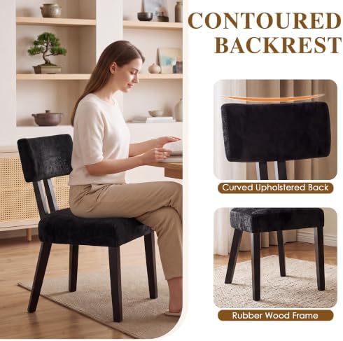 Dining Chairs Set of 4, Silky Velvet Dining Room Chairs, Charcoal Black
