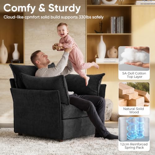 ABCASA Oversized Chenille Accent Chair,Washable Cover and Deep Seat,Black | E...