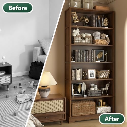 TVU 6 Tiers Wooden Bookshelf, 77.2" Tall Farmhouse Style Open Bookcase, ...