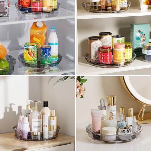 LAMU 3 Pack Lazy Susan Organizer Turntable for Cabinet, Condiment Organizer for Kitchen Pantry Organizers and Storage, Table Top, Fridge, Countertop, Spice Organization, 12'' 10.6'' 9.25'', Grey