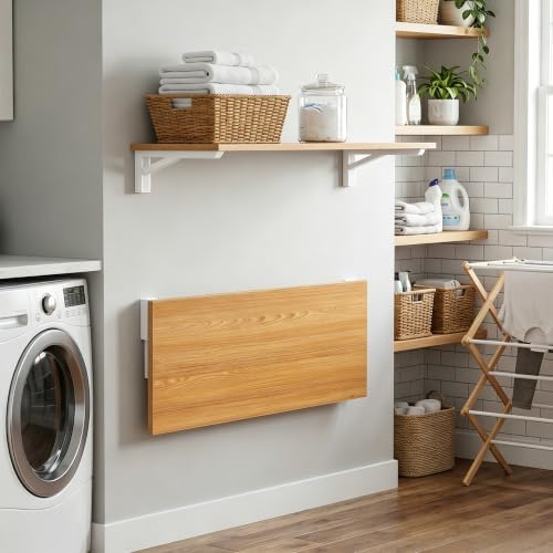Need 47x20IN Wall Mounted Folding Table for Office Laundry Teak