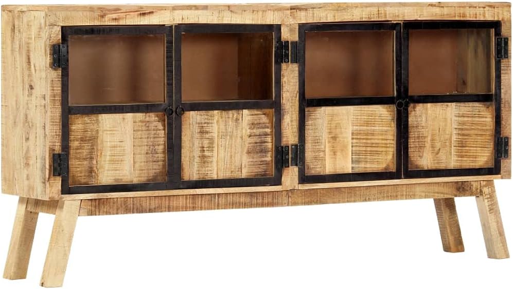 Industrial Style Solid Mango Wood Sideboard with Brown Finish and Black Accen...