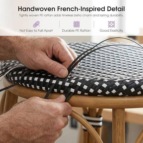 PURPLE LEAF Extra-Wide Bar Stools French Bistro 29" Round 2 PCS, Black