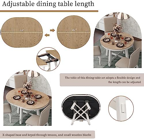 Harper & Bright Designs TREXM 5-Piece Farmhouse Dining Table Set Wood Rou...