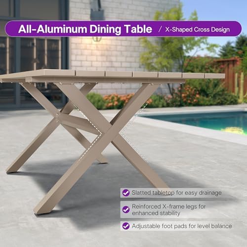 PURPLE LEAF Patio Dining Set for 6 Ergonomic Backrest & Cushion, Champagne
