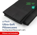King Pillow Cases - 4 Pack - Super Soft Pillowcase Covers - Envelope Enclosure - Hotel Quality Pillow Protectors - Wrinkle Free, Fade, Shrink & Stain Resistant - Machine Washable - 20" x 40" (Black)