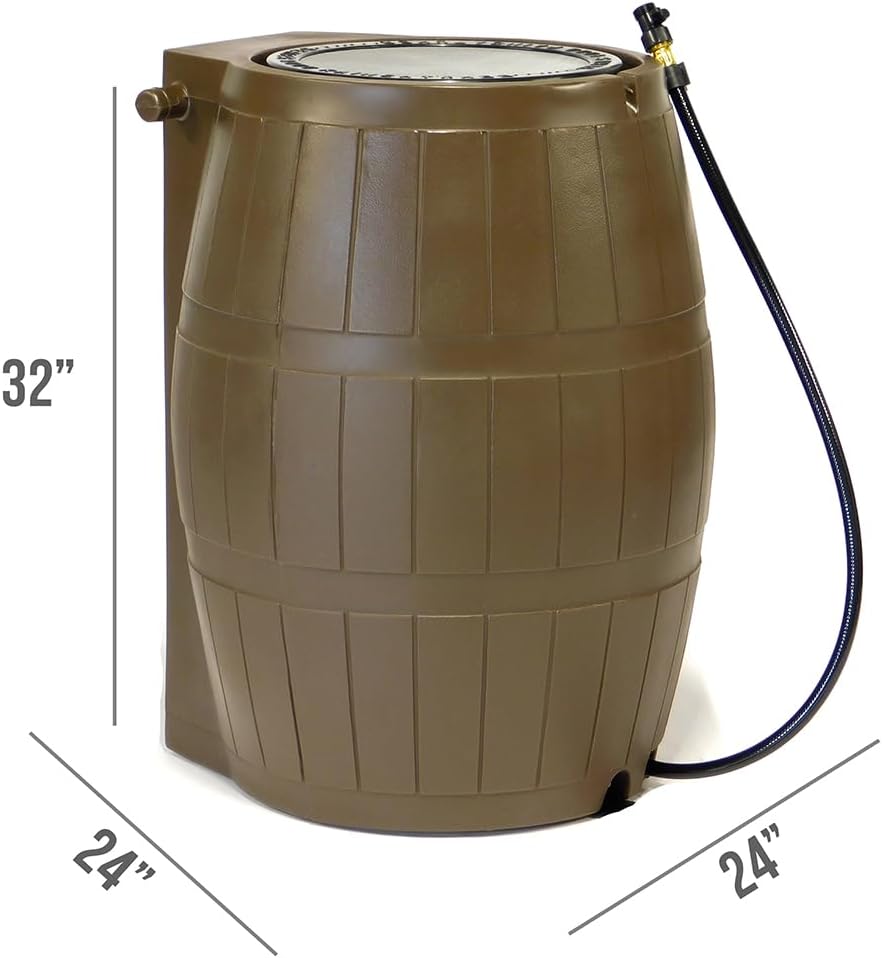 FCMP Outdoor Raincatcher 4000 Rain Barrel, Flat-Back Rainwater Catcher with S...