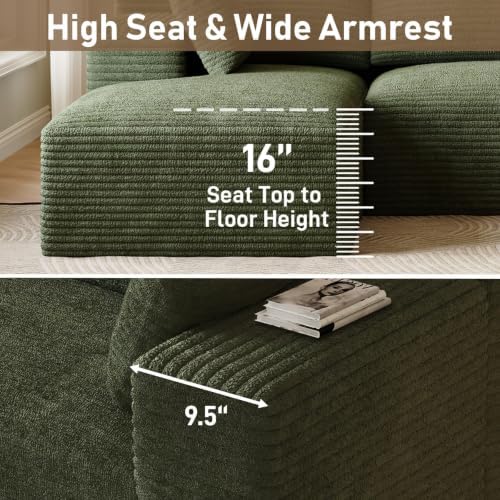 ONEMMLION 96" L-Shaped Cloud Couch Sofa with Chaise, Green | Corduroy Co...