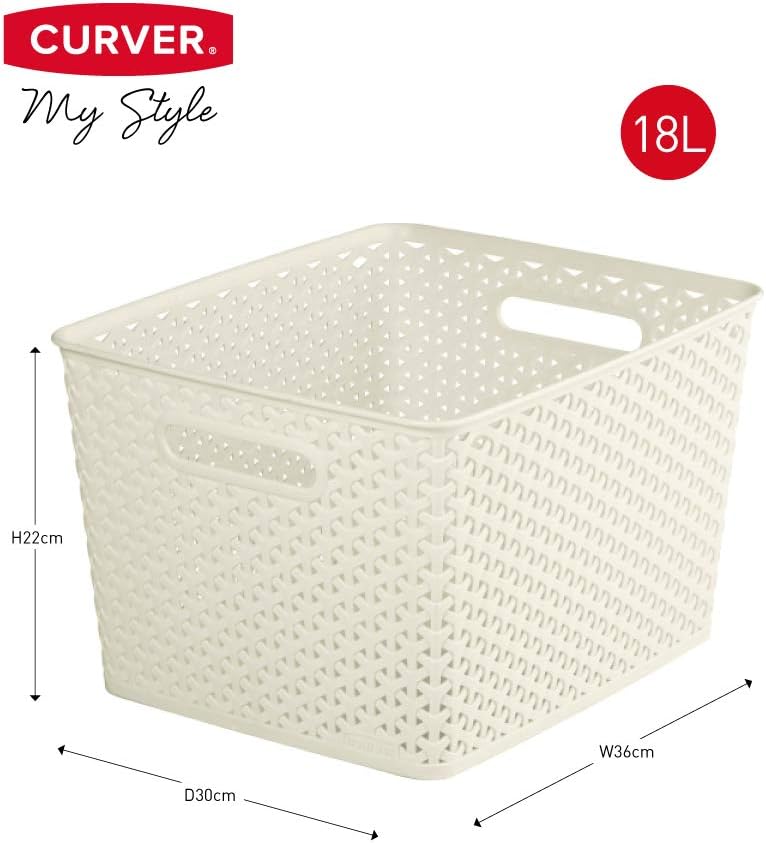 CURVER My Style Large Rectangular Storage Basket, Vintage White, 18 Litre