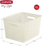 CURVER My Style Large Rectangular Storage Basket, Vintage White, 18 Litre