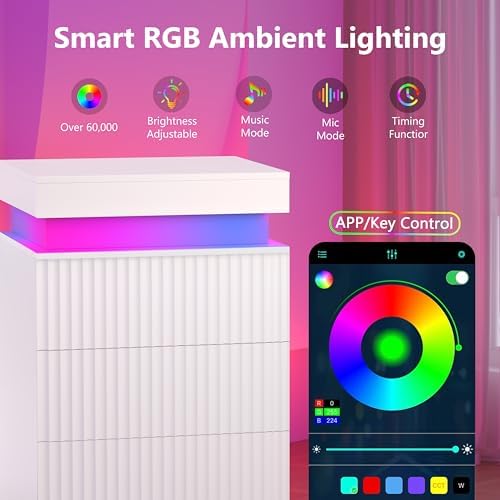 Nightstand Set of 2 for Bedroom, LED Nightstand with 3 Drawers and Charging S...
