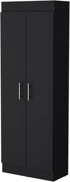 23.6" D*11.9" W*66.8" H Freestanding Kitchen Pantry with 4 Shelves, Double Door, Rectangular Storage Cabinet, Traditional, for Living Room, Dining Room, Black