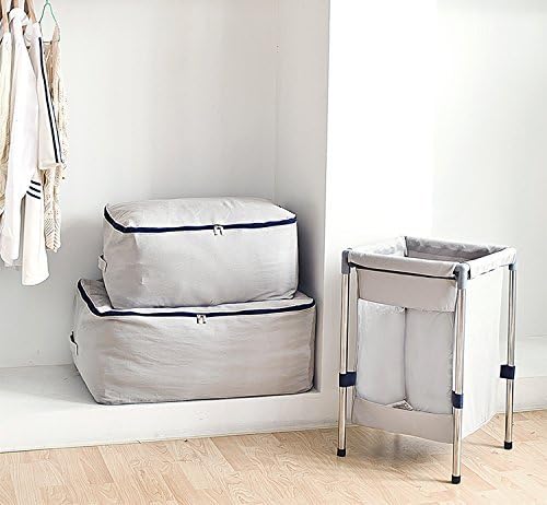 Pack of 2, 100% Natural Canvas Cotton Large Size Storage Bags for Queen/King Size Bedding Sheet, Blankets, Winter Clothes Organizer Containers, Light Gray