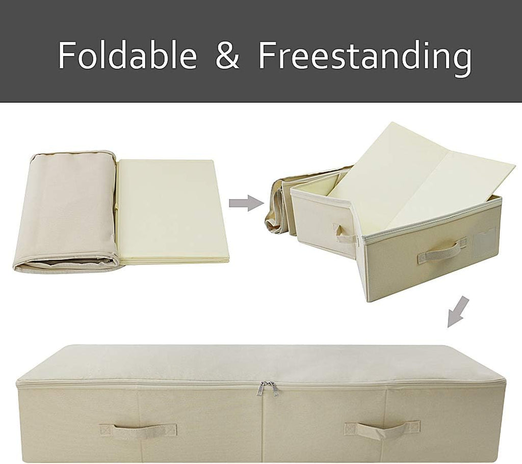 iwill CREATE PRO Pack of 2, 39.4"X16.9"X7" Ultra-Length Foldable & Washable Underbed Storage Organizer Containers for Clothing, Shoes, Bedding - Ideal for Bedroom, College Dorm (Beige)