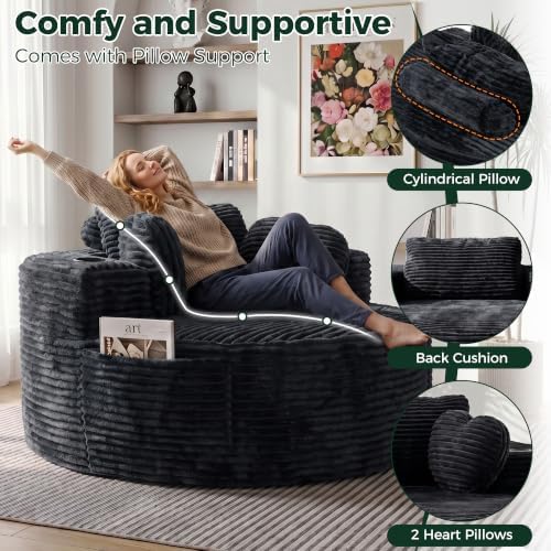 56''Oversized Round Chair Lounge Chaise Indoor with Cup Holders &...