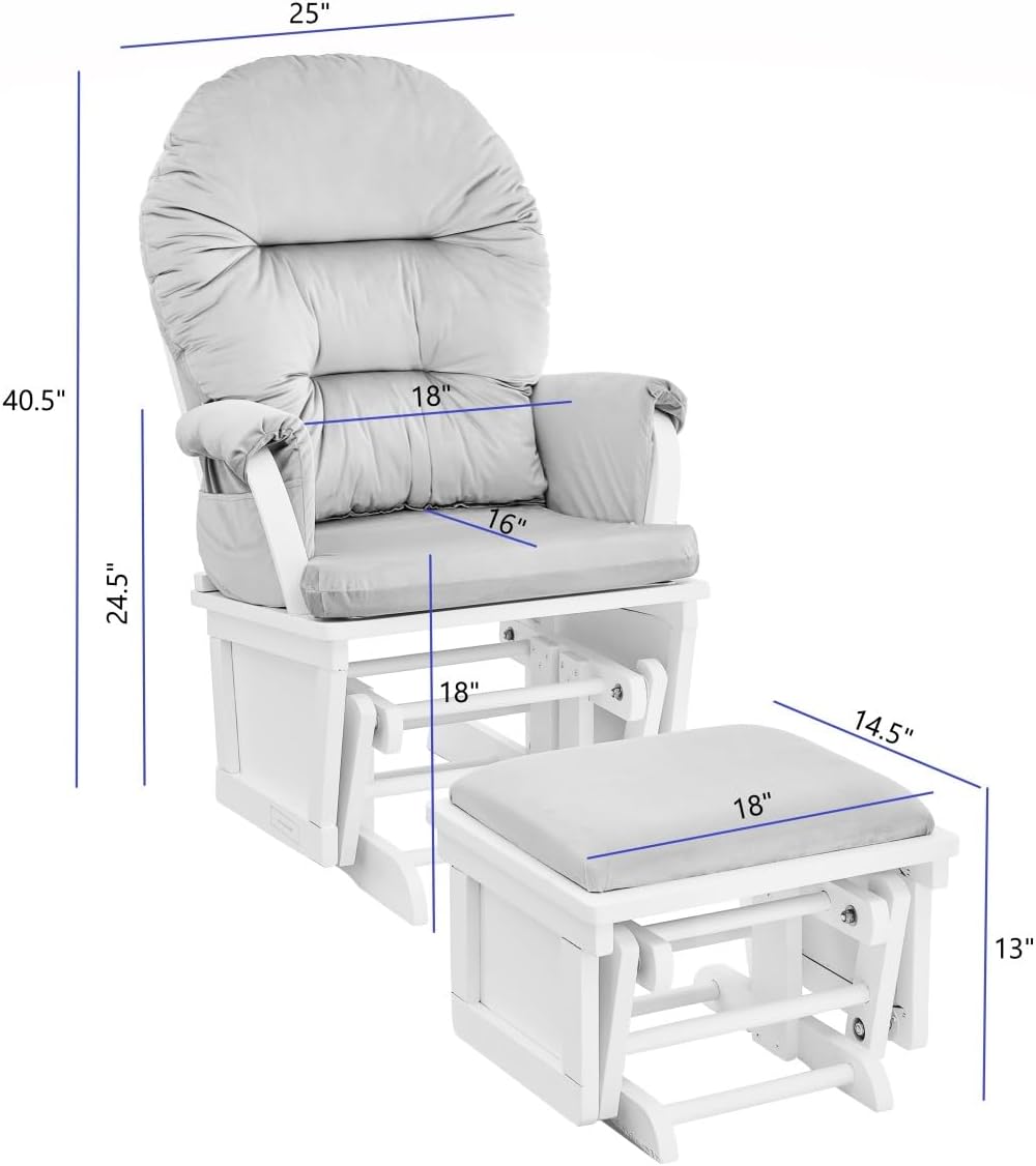 Madison Glider and Ottoman: Gray Wood & Light Gray Fabric