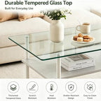 IANIYA Glass Coffee Table Modern Center Table, Coffee Table for Living Room, Tempered Glass-top with Sturdy Metal Frame, Easy Assembly, White