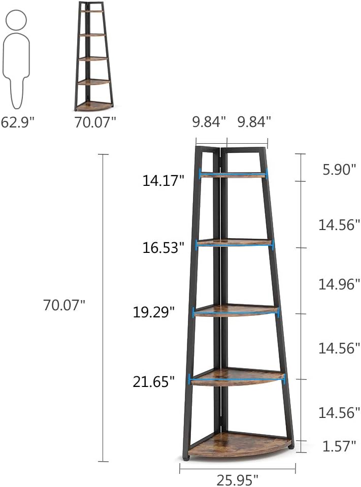 Tribesigns 70 inch Tall Corner Shelf, 5 Tier Rustic Corner Bookshelf Bookcase...