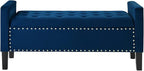 24KF Velvet Modern Upholstered Tufted Button Storage Bench with Arms for Bedroom,Entryway Living Room Soft Padded Seat-Navy