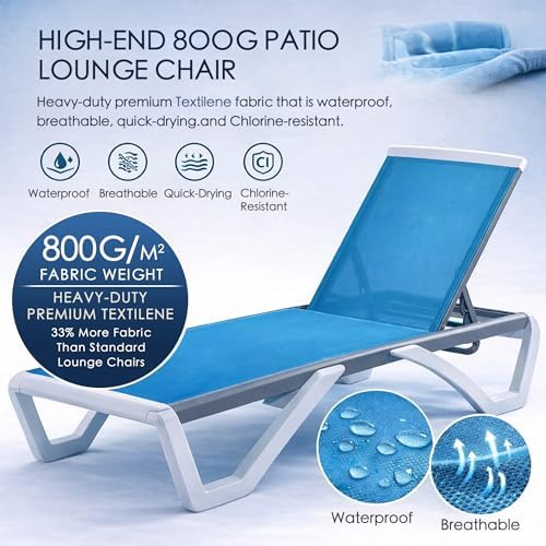 Kozyard Outdoor Chaise Lounge Chair, Full Flat Adjustable Patio Lounger with ...