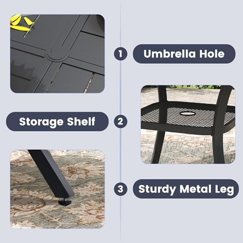 VICLLAX Round Outdoor Patio Dining Set for 4, Metal Slatted Patio Table with ...