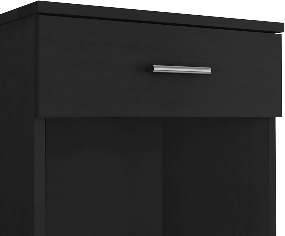 Nightstand 21" H, One Drawer, Low Shelf, Superior Top, Black,for Small S...