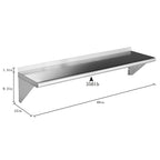 ROCKPOINT Stainless Steel Shelf 12 x 48 Inches 350lb, 2 Pack NSF Commercial Wall Mount Floating Shelving with Backsplash for Restaurant, Kitchen, Home and Hotel, Silver