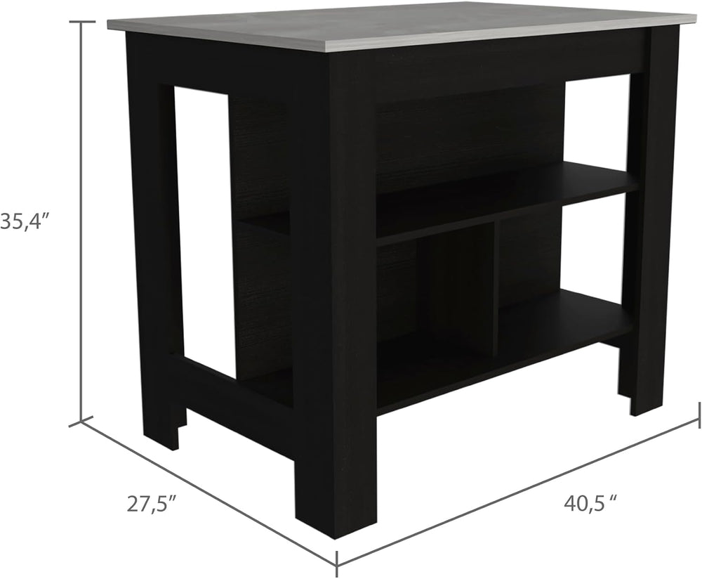 Kitchen Island with Four Legs and Three Shelves - Black/Ibiza Marble | Three ...
