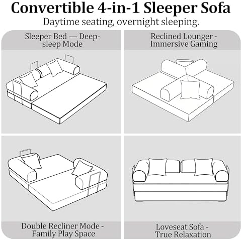 59'' Convertible Compressed Corduroy Folding Cloud Sofa Bed, Modern P...