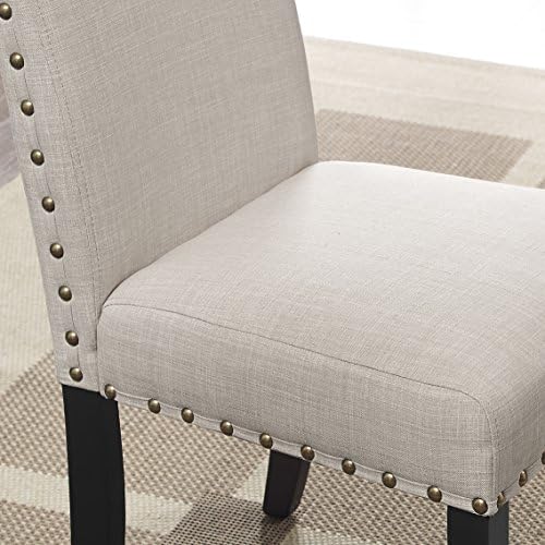 Roundhill Furniture Biony Fabric Dining Chairs with Nailhead Trim, Set of 2, Tan