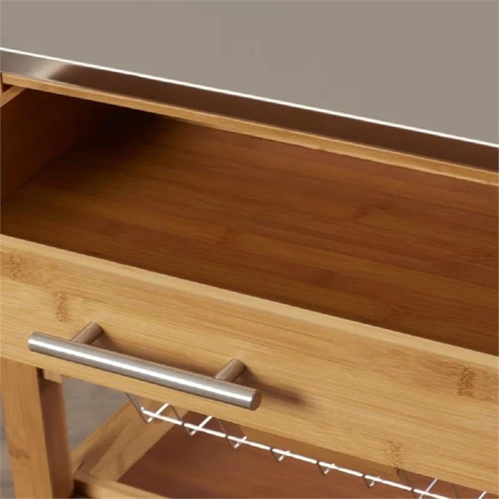 Boraam Aya Bamboo Kitchen Cart with Stainless Steel Top