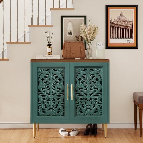 ARTPOWER Vintage Hollow Carving Accent Cabinet with 2 Doors for Living Room