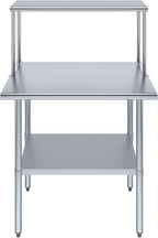 Stainless Steel Work Table with Wide Single Tier Overshelf | Metal Kitchen Prep Table & Shelving Combo (24" x 36" Work Table + 12" Overshelf)