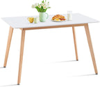 47.2" Rectangular Dining Table Wood Legs for 4-6 White | Mid century Modern Table for Small Living Room, Kitchen, Apartment, Easy Assembly