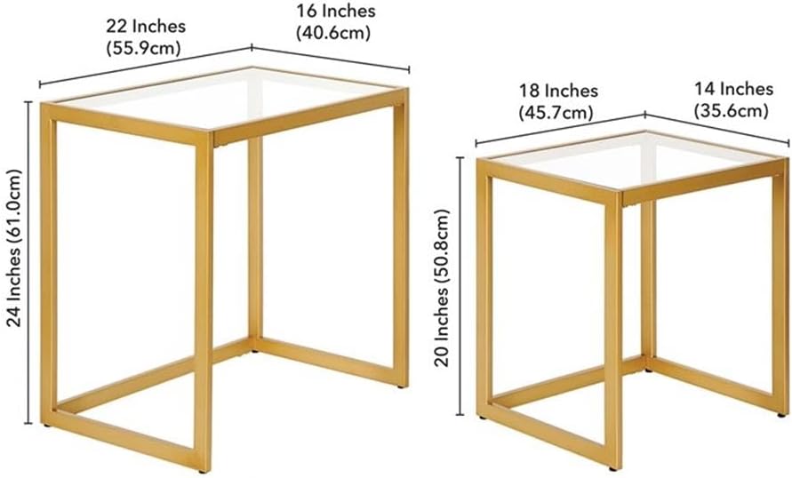 MAKLAINE Contemporary Metal/Tempered Glass Side Table, 22 in, Brass Finish, H...