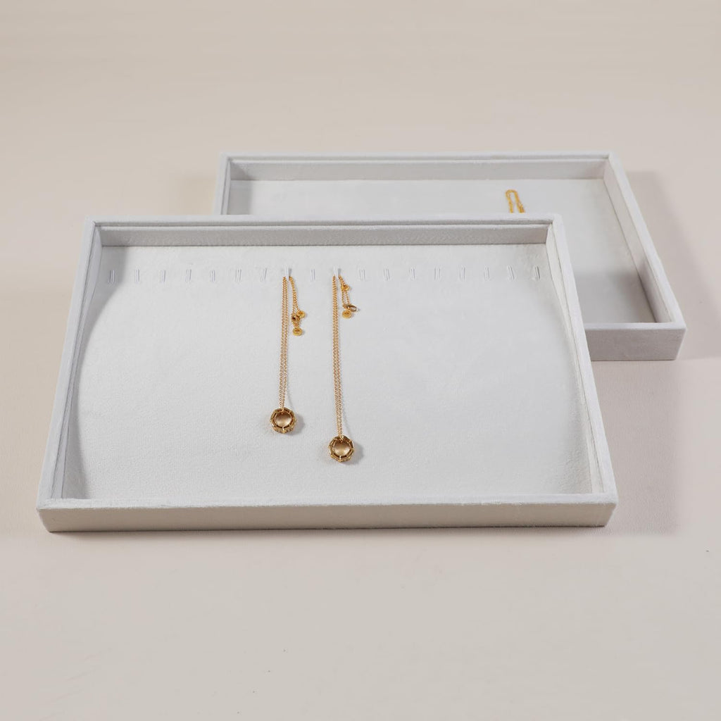 Velvet Jewelry Display Tray For Bracelet Pendant Necklace, Multi-Slot Stackable Storage Tray For Long Chain Jewelries, Drawer Insert Jewelry Organizer (White)