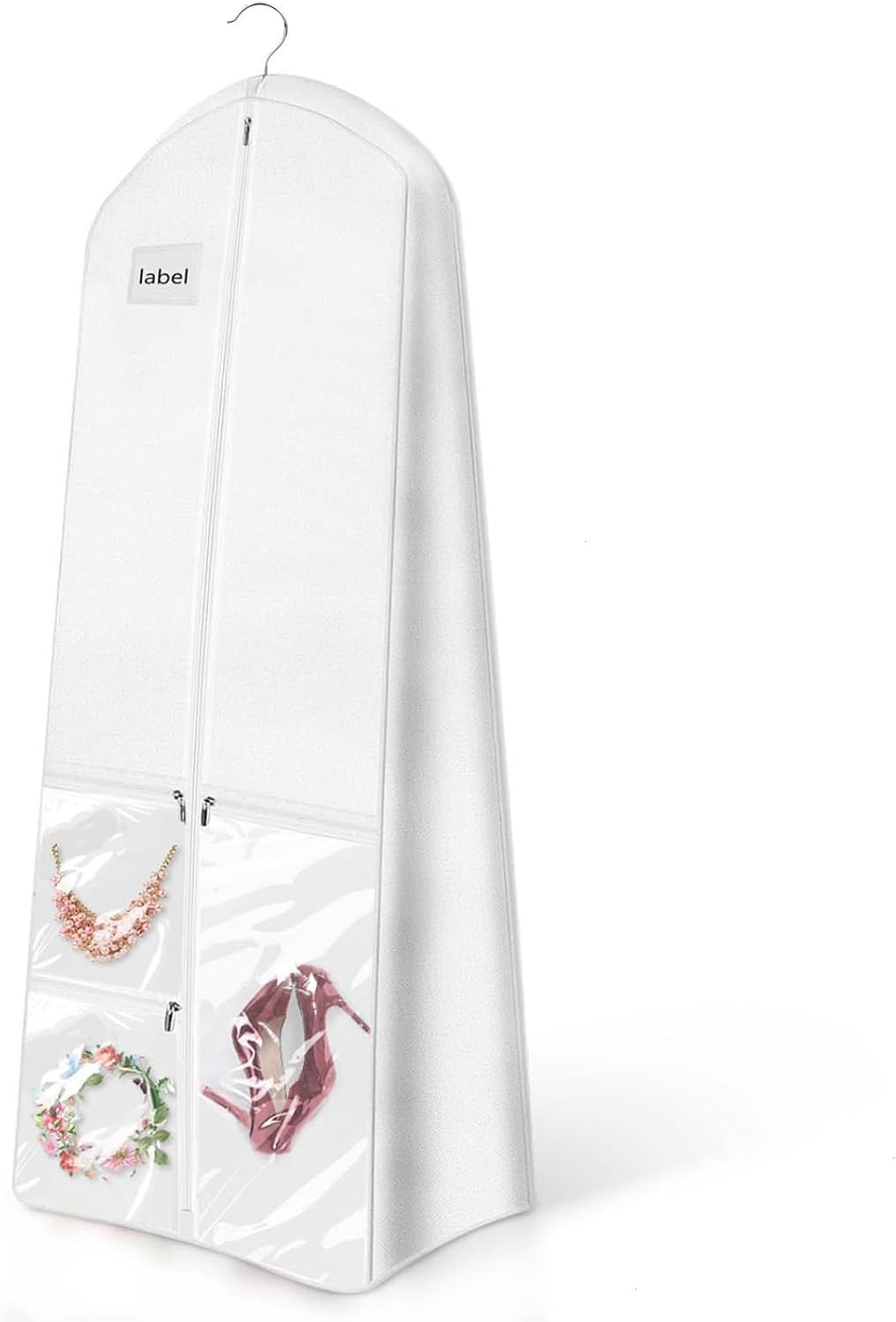 Bridal Wedding Garment Bag Cover Protector 72'' Long White Gown Dress Clothes Storage with 10'' Gusseted and Accessories Pouch for Women Travel Closet Prom