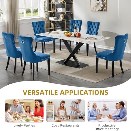 70in Faux Marble Dining Table for 6-8 Person, Modern White Kitchen Dining Roo...
