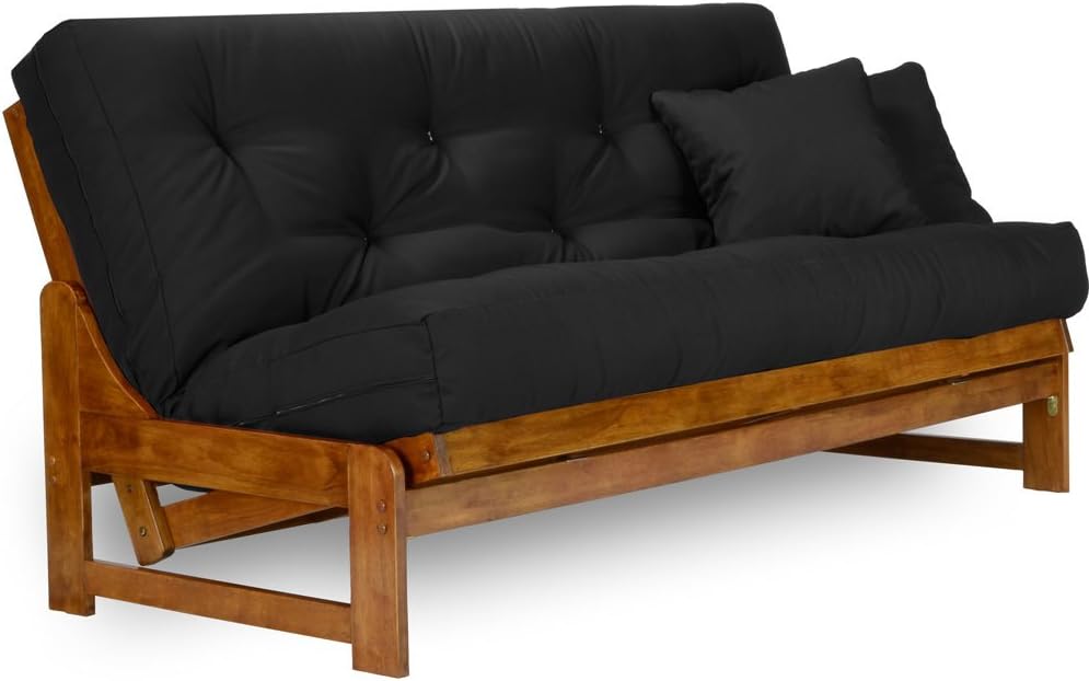Miami Futon Set - Queen Size, Frame, 8" Mattress, Twill Black Cover