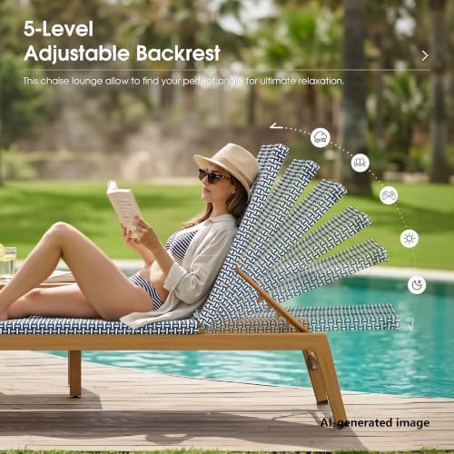 PURPLE LEAF Chaise Lounge Chair Wood Grain Aluminum Set of 2, Dark Blue | 3-Y...