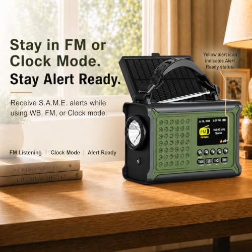 Emergency Weather Radio with S.A.M.E. Alerts, Solar, Hand Crank & 12000mAh