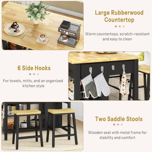 DynJest 3-Piece Bar Table and Chairs Set, 47.3" Solid Rubberwood Kitchen...