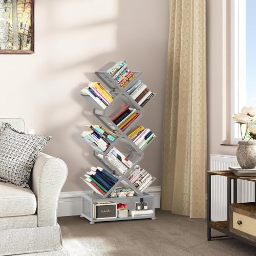 Gintan 9-Tier Modern Book Shelves with Storage, Bedroom Shelves Folding Books...