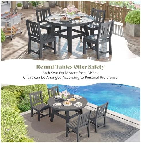 AMERLIFE Outdoor Dining Set for 4, HDPE Round Table and Chairs, Gray