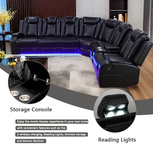A Ainehome Power Recliner Set, Leather Sectional Sofa Set for Living Room, Ho...