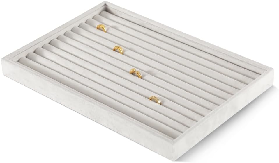 Velvet Ring Display Tray, Stackable Muilt Slot Rings Ear Stud Storage Tray, Drawer Insert Jewelry Accessories Organizers Plate (White)