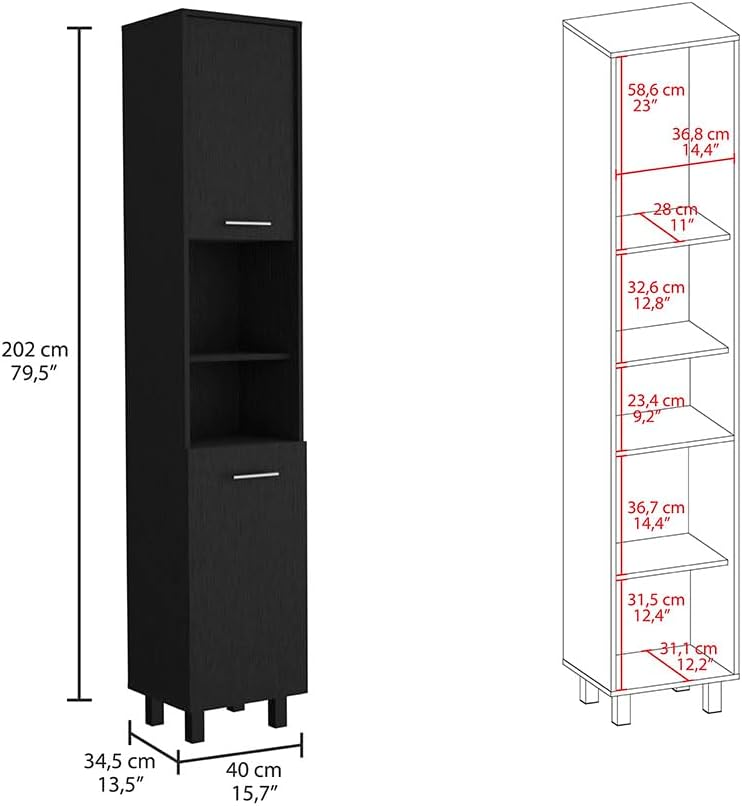 78 Inch Tall Black Pantry Cabinets, 3 Shelves, 2 Doors, Home Storage Organiza...
