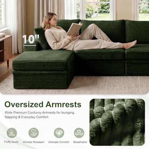107" U Shaped Couch, Modular Sectional Sofa with Storage, 3-Seater High ...