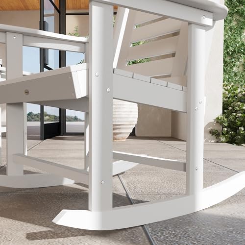 Outsunny Outdoor Rocking Chairs Set of 2 HDPE Patio 28" High Back White ...