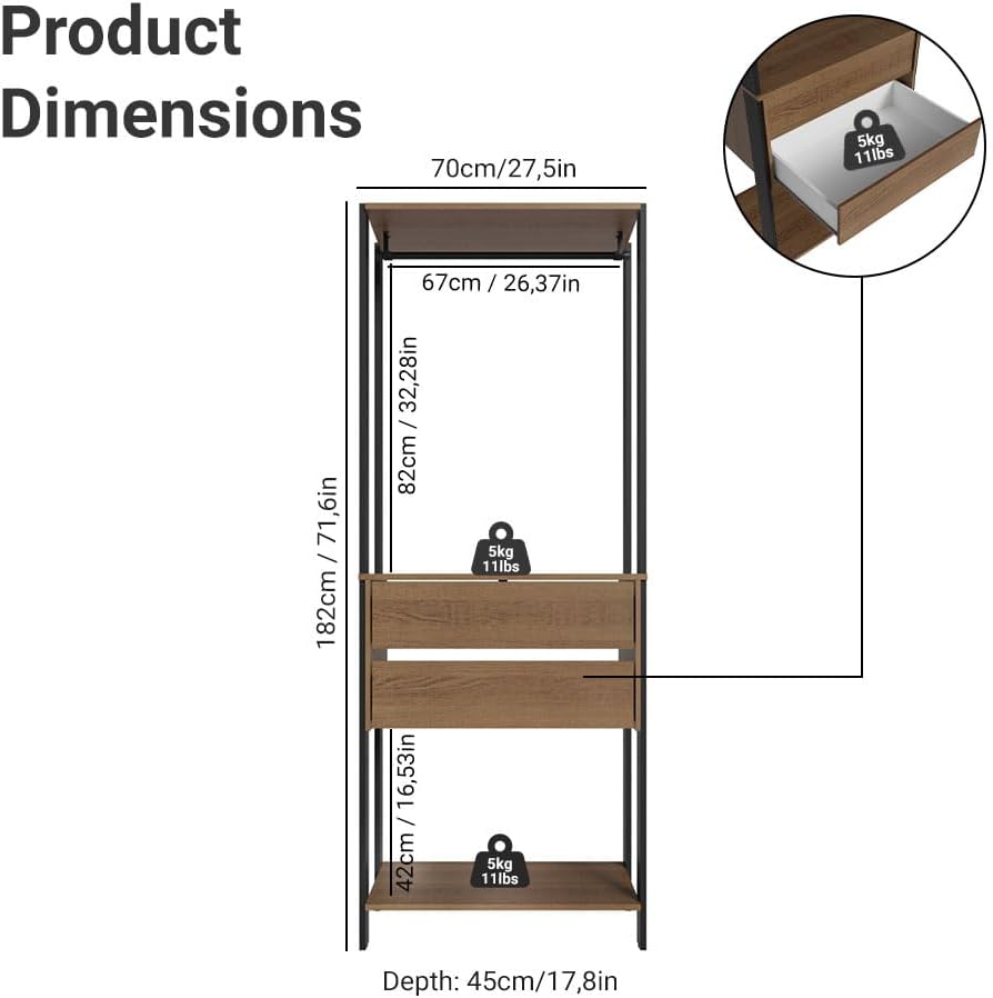 Madesa Kitchen Pantry Storage Rack 27" L with 2 Drawers and Hanging Spac...